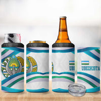 Uzbekistan 4 in 1 Can Cooler Tumbler with Ribbon Wave Design - Wonder Print Shop