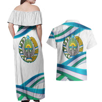 Uzbekistan Couples Matching Off Shoulder Maxi Dress and Hawaiian Shirt with Ribbon Wave Design - Wonder Print Shop