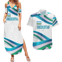Uzbekistan Couples Matching Summer Maxi Dress and Hawaiian Shirt with Ribbon Wave Design - Wonder Print Shop