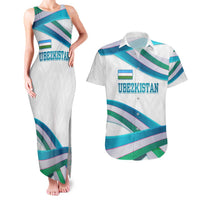 Uzbekistan Couples Matching Tank Maxi Dress and Hawaiian Shirt with Ribbon Wave Design - Wonder Print Shop