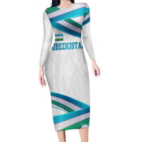Uzbekistan Family Matching Long Sleeve Bodycon Dress and Hawaiian Shirt with Ribbon Wave Design - Wonder Print Shop