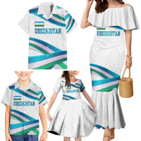 Uzbekistan Family Matching Mermaid Dress and Hawaiian Shirt with Ribbon Wave Design - Wonder Print Shop
