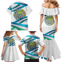 Uzbekistan Family Matching Mermaid Dress and Hawaiian Shirt with Ribbon Wave Design - Wonder Print Shop
