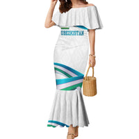 Uzbekistan Family Matching Mermaid Dress and Hawaiian Shirt with Ribbon Wave Design - Wonder Print Shop