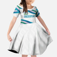 Uzbekistan Family Matching Off Shoulder Maxi Dress and Hawaiian Shirt with Ribbon Wave Design - Wonder Print Shop