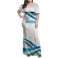 Uzbekistan Family Matching Off Shoulder Maxi Dress and Hawaiian Shirt with Ribbon Wave Design - Wonder Print Shop