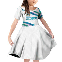 Uzbekistan Family Matching Off Shoulder Short Dress and Hawaiian Shirt with Ribbon Wave Design - Wonder Print Shop