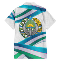 Uzbekistan Family Matching Off Shoulder Short Dress and Hawaiian Shirt with Ribbon Wave Design - Wonder Print Shop