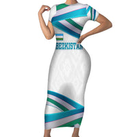 Uzbekistan Family Matching Short Sleeve Bodycon Dress and Hawaiian Shirt with Ribbon Wave Design - Wonder Print Shop