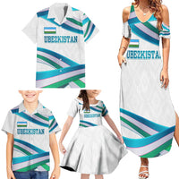 Uzbekistan Family Matching Summer Maxi Dress and Hawaiian Shirt with Ribbon Wave Design - Wonder Print Shop
