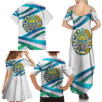 Uzbekistan Family Matching Summer Maxi Dress and Hawaiian Shirt with Ribbon Wave Design - Wonder Print Shop