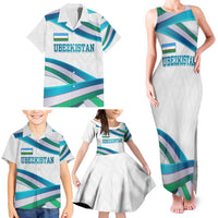 Uzbekistan Family Matching Tank Maxi Dress and Hawaiian Shirt with Ribbon Wave Design - Wonder Print Shop