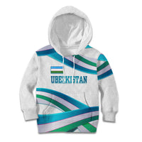 Uzbekistan Kid Hoodie with Ribbon Wave Design - Wonder Print Shop