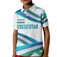 Uzbekistan Kid Polo Shirt with Ribbon Wave Design - Wonder Print Shop