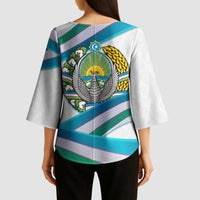Uzbekistan Kimono Sleeve Blouse with Ribbon Wave Design - Wonder Print Shop