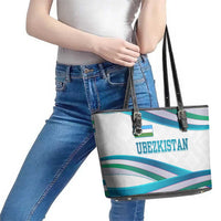Uzbekistan Leather Tote Bag with Ribbon Wave Design - Wonder Print Shop