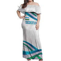 Uzbekistan Off Shoulder Maxi Dress with Ribbon Wave Design - Wonder Print Shop