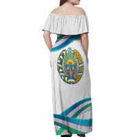 Uzbekistan Off Shoulder Maxi Dress with Ribbon Wave Design - Wonder Print Shop