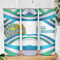Uzbekistan Skinny Tumbler with Ribbon Wave Design - Wonder Print Shop