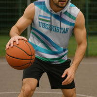 Uzbekistan Sleeveless Hoodie with Ribbon Wave Design - Wonder Print Shop