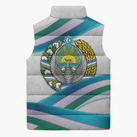 Uzbekistan Sleeveless Puffer Jacket with Ribbon Wave Design - Wonder Print Shop