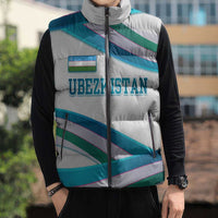 Uzbekistan Sleeveless Puffer Jacket with Ribbon Wave Design - Wonder Print Shop