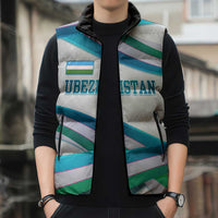 Uzbekistan Sleeveless Puffer Jacket with Ribbon Wave Design - Wonder Print Shop