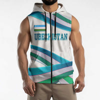 Uzbekistan Sleeveless Zip Hoodie with Ribbon Wave Design - Wonder Print Shop