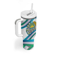 Uzbekistan Tumbler With Handle with Ribbon Wave Design - Wonder Print Shop
