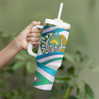 Uzbekistan Tumbler With Handle with Ribbon Wave Design - Wonder Print Shop