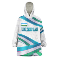 Uzbekistan Wearable Blanket Hoodie with Ribbon Wave Design - Wonder Print Shop