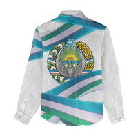 Uzbekistan Women Casual Shirt with Ribbon Wave Design - Wonder Print Shop