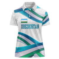 Uzbekistan Women Polo Shirt with Ribbon Wave Design - Wonder Print Shop