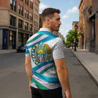 Uzbekistan Zipper Polo Shirt with Ribbon Wave Design - Wonder Print Shop