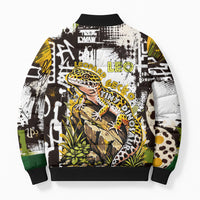 Leopard Gecko Bomber Puffer Jacket Tiny Dinosaur Department Funny Pest Control Graffiti