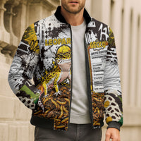 Leopard Gecko Bomber Puffer Jacket Tiny Dinosaur Department Funny Pest Control Graffiti