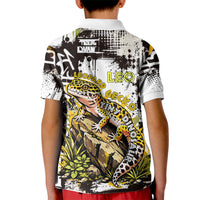Leopard Gecko Kid Polo Shirt Tiny Dinosaur Department Funny Pest Control Graffiti