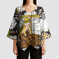 Leopard Gecko Kimono Sleeve Blouse Tiny Dinosaur Department Funny Pest Control Graffiti