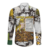 Leopard Gecko Long Sleeve Button Shirt Tiny Dinosaur Department Funny Pest Control Graffiti