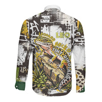 Leopard Gecko Long Sleeve Button Shirt Tiny Dinosaur Department Funny Pest Control Graffiti