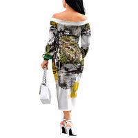 Leopard Gecko Off The Shoulder Long Sleeve Dress Tiny Dinosaur Department Funny Pest Control Graffiti