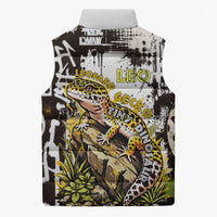 Leopard Gecko Sleeveless Puffer Jacket Tiny Dinosaur Department Funny Pest Control Graffiti
