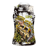 Leopard Gecko Women Sleeveless Polo Shirt Tiny Dinosaur Department Funny Pest Control Graffiti