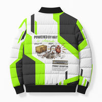 Rabbit Powered By Hay And Attitude Bomber Puffer Jacket Funny Sarcastic Bunny Diagram Graphic Art