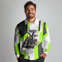 Rabbit Powered By Hay And Attitude Long Sleeve Polo Shirt Funny Sarcastic Bunny Diagram Graphic Art