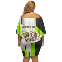 Rabbit Powered By Hay And Attitude Off Shoulder Short Dress Funny Sarcastic Bunny Diagram Graphic Art