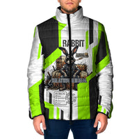 Rabbit Powered By Hay And Attitude Padded Jacket Funny Sarcastic Bunny Diagram Graphic Art