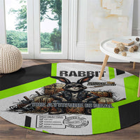 Rabbit Powered By Hay And Attitude Round Carpet Funny Sarcastic Bunny Diagram Graphic Art