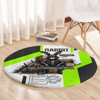 Rabbit Powered By Hay And Attitude Round Carpet Funny Sarcastic Bunny Diagram Graphic Art