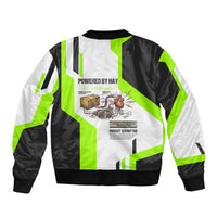 Rabbit Powered By Hay And Attitude Sleeve Zip Bomber Jacket Funny Sarcastic Bunny Diagram Graphic Art